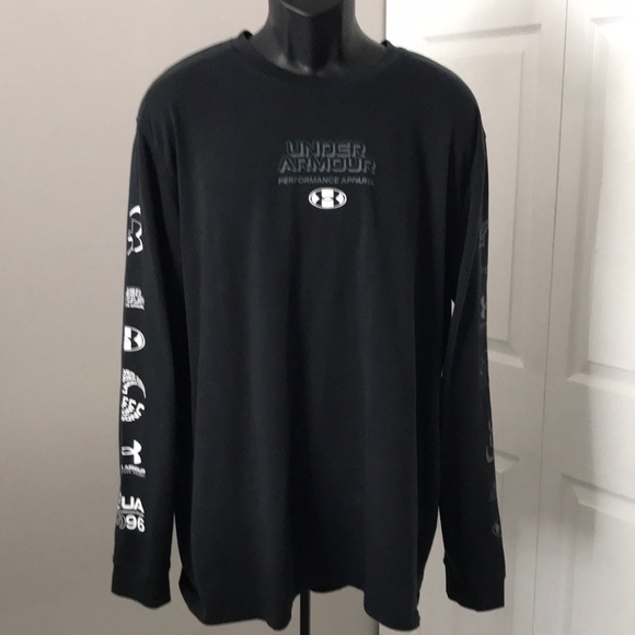 UNDER ARMOUR Loose Performance Apparel Mens Long Sleeves Logo Print Blac… - Picture 1 of 12